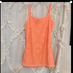 *Vanity Neon Peach Colored, Textured, Crochet Tank Camisole